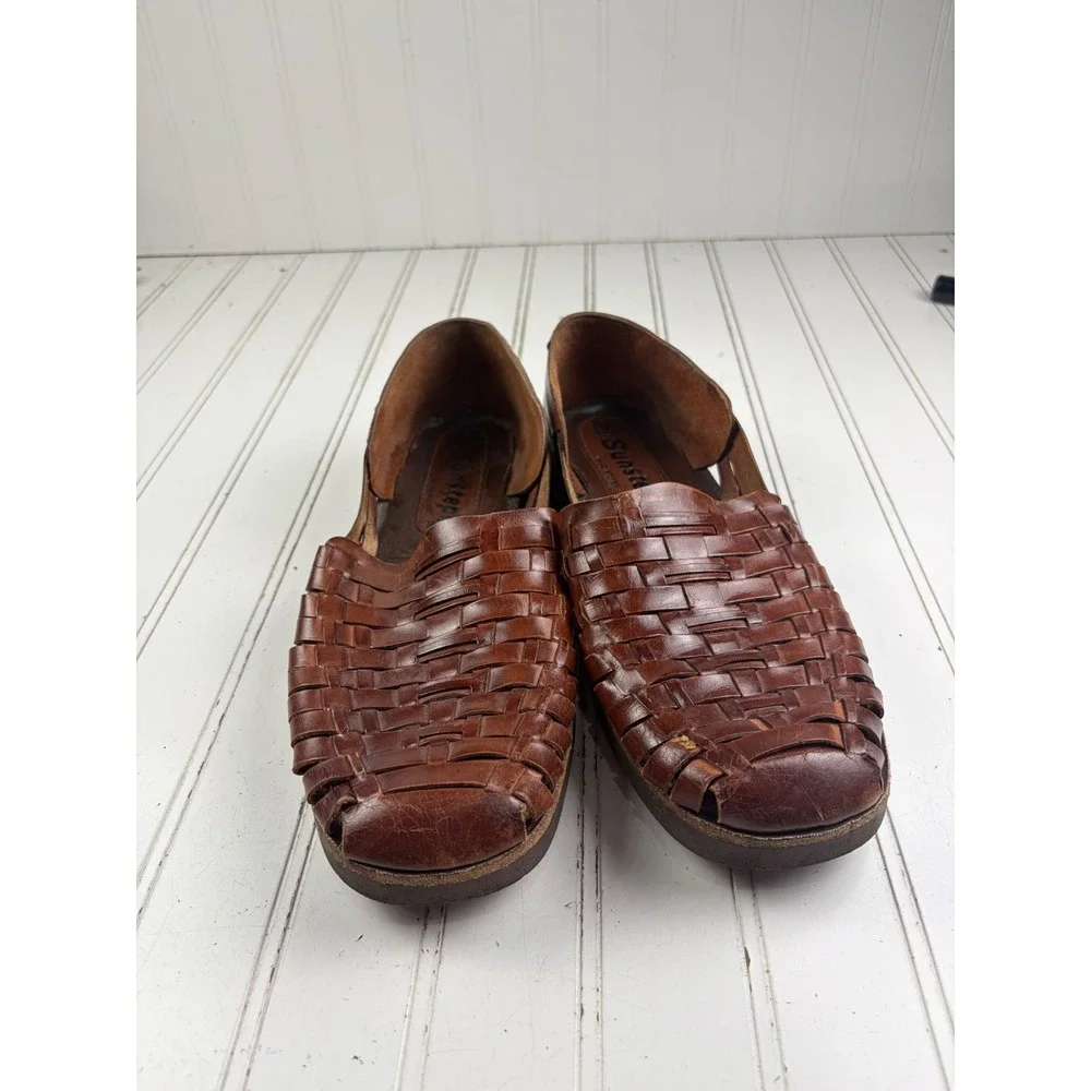 Sunsteps Brown Woven Leather Slip On Huaraches Men's Size 8.5 Women's Size 10